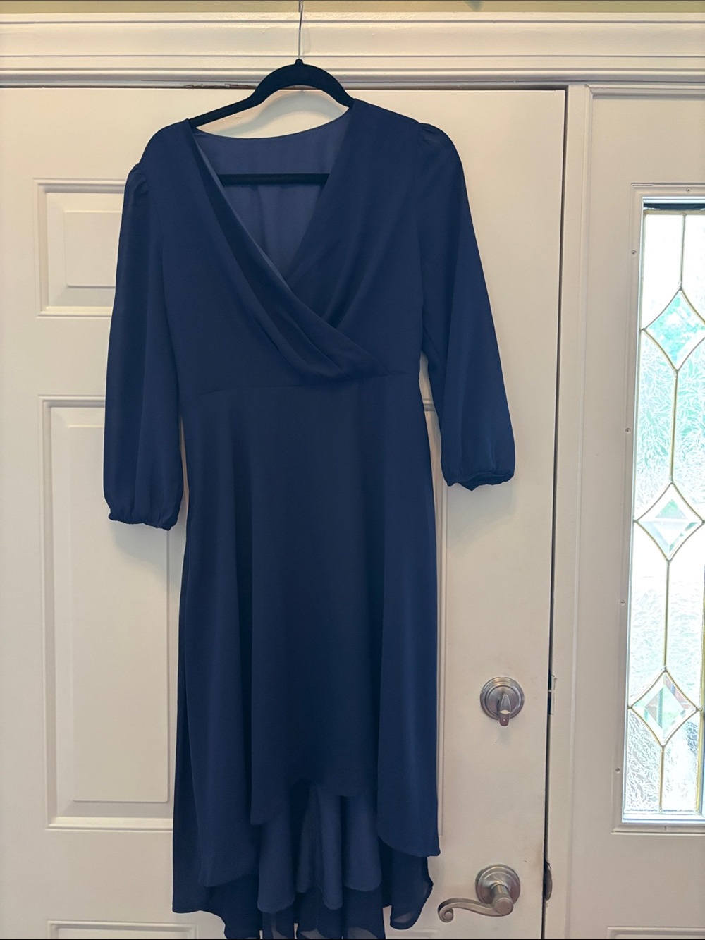 Women's Navy Blue Long Sleeve Wrap-Style Dress